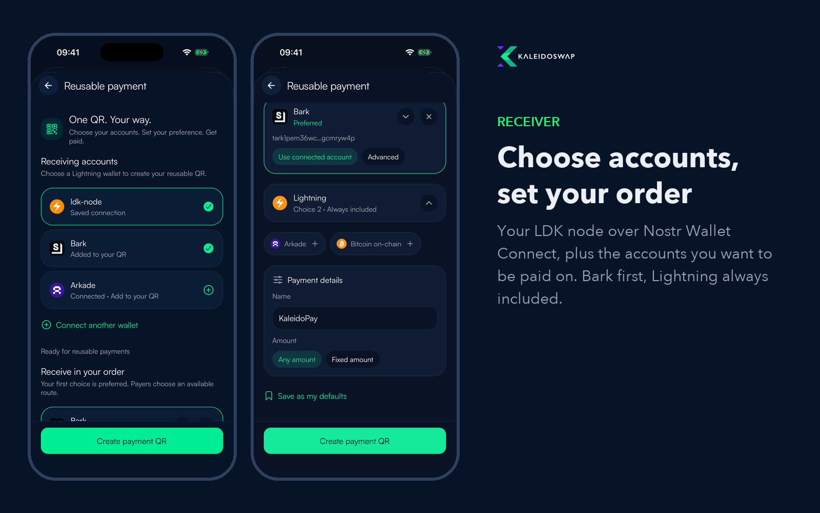 Receiver: choose accounts and set your order