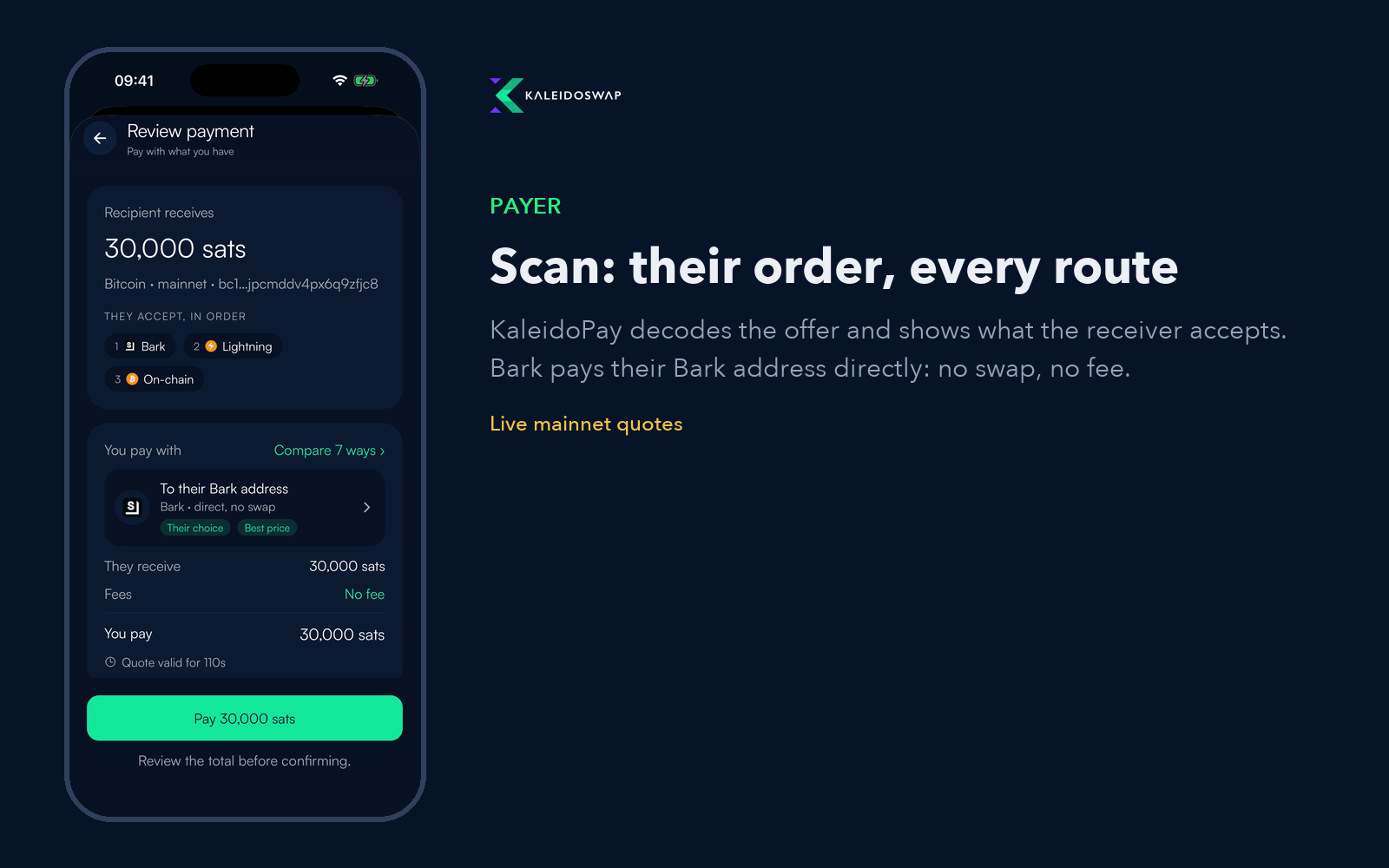 Payer: the receiver's order, Bark paying their Bark address