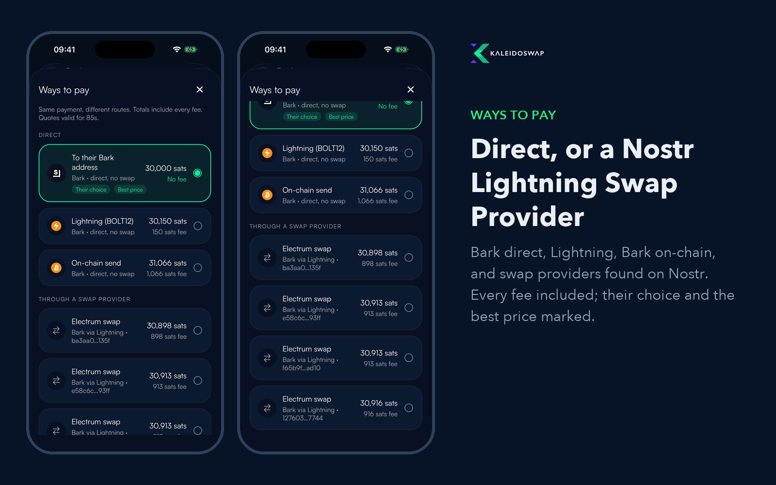 Ways to pay: direct routes and Nostr Lightning Swap Providers